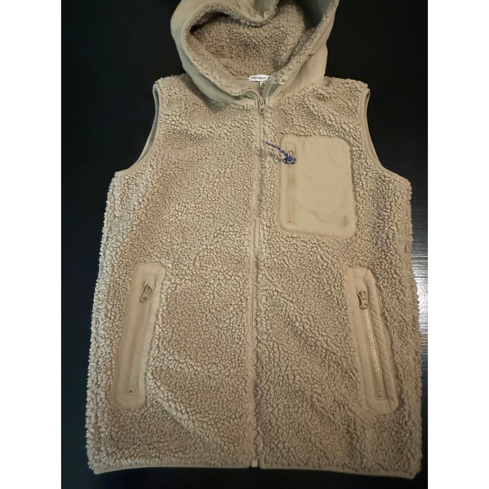 JW Anderson Uniqlo Sherpa Fleece Hooded Vest Tan Beige XS Full Zip Pocket